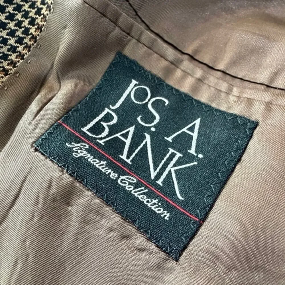 Jos. A. Bank Signature Blazer 48L Silk Camel Hair Sport Coat Brown Houndstooth